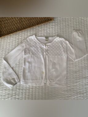 Cherokee Cardigan Sweater Girls M (7/8) White Knit Open Long Sleeves Lightweight